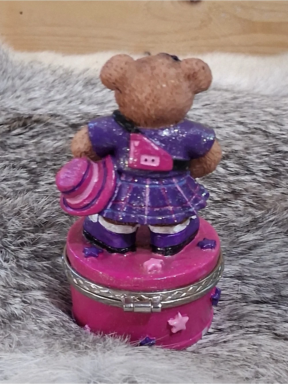 Vintage Claire’s Teddy Bear School Rules Trinket Box Y2K Pink Purple Keepsake